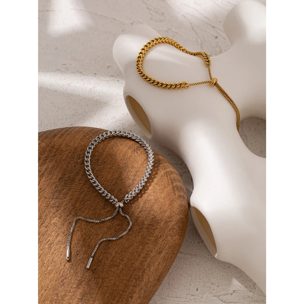 Yhpup corrente minimalista pulseira de aço inoxidável declaração 18 K metal meninas joias da moda бижутерия для ж dikщин presente à prova d'água