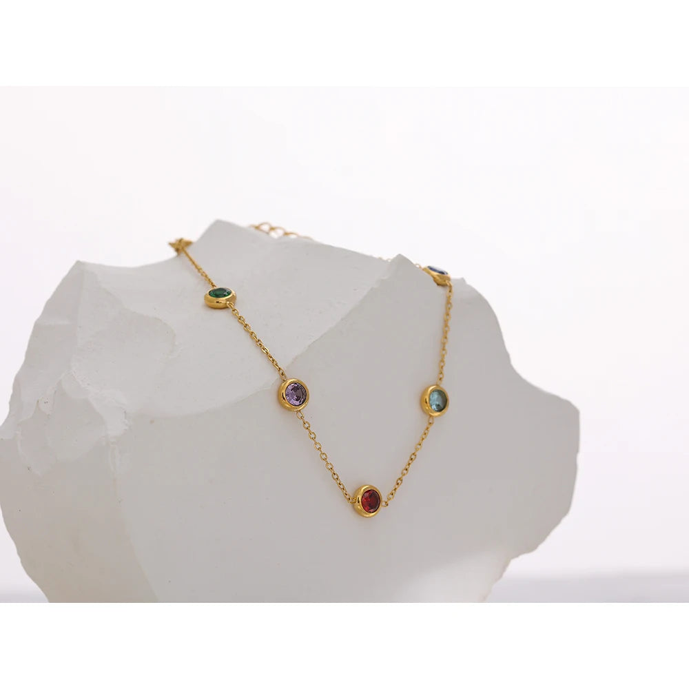 Yhpup pulseiras coloridas de aço inoxidável com zircônia cúbica para mulheres, corrente fina requintada, pulseira de pulso dourada, joias para presente