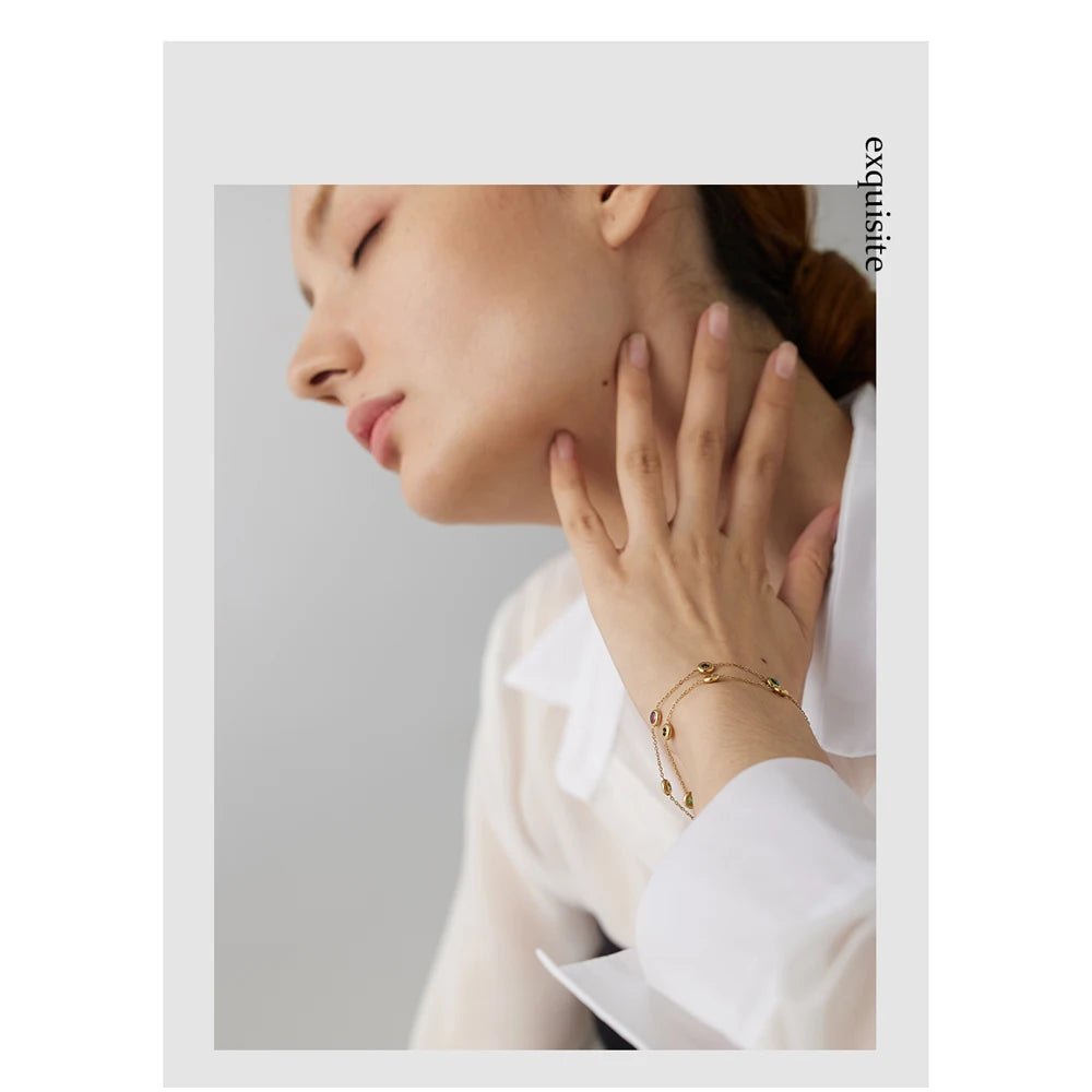 Yhpup pulseiras coloridas de aço inoxidável com zircônia cúbica para mulheres, corrente fina requintada, pulseira de pulso dourada, joias para presente