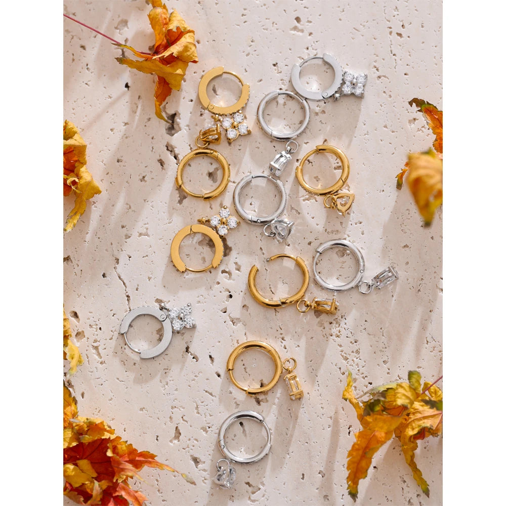 Yhpup delicado zircônia cúbica coração gota de água flor brincos de argola de aço inoxidável premium joias diárias 2025