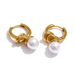 Yhpup clássico de aço inoxidável com pérolas simuladas, brincos de argola geométricos para todas as ocasiões, chique, versátil, joias douradas diárias