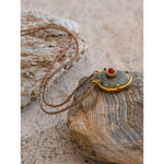 Yhpup natural espectrolita ágata pedra oval pingente colar para mulheres ouro aço inoxidável requintado moda jóias presente