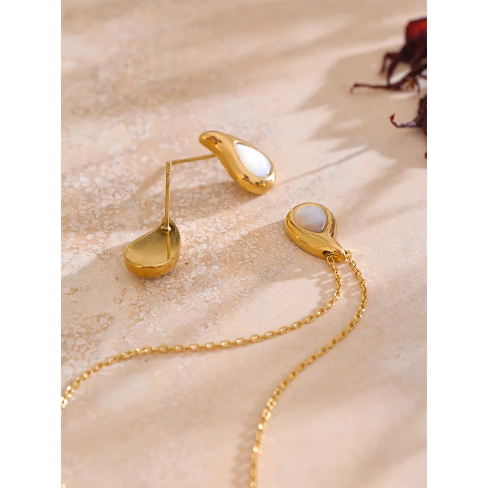 Yhpup 2025 concha gota de água pingente colar brincos chique 18k ouro pvd banhado aço inoxidável popular jóias presente