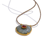 Yhpup natural espectrolita ágata pedra oval pingente colar para mulheres ouro aço inoxidável requintado moda jóias presente