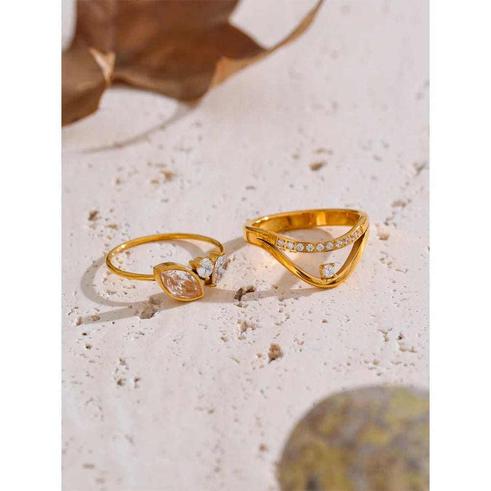 Yhpup tamanho 6 7 8 delicado brilhante cnc zircônia cúbica anel de alta qualidade 18k ouro pvd banhado a aço inoxidável dedo jóias presente