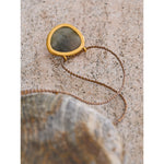 Yhpup natural espectrolita ágata pedra oval pingente colar para mulheres ouro aço inoxidável requintado moda jóias presente