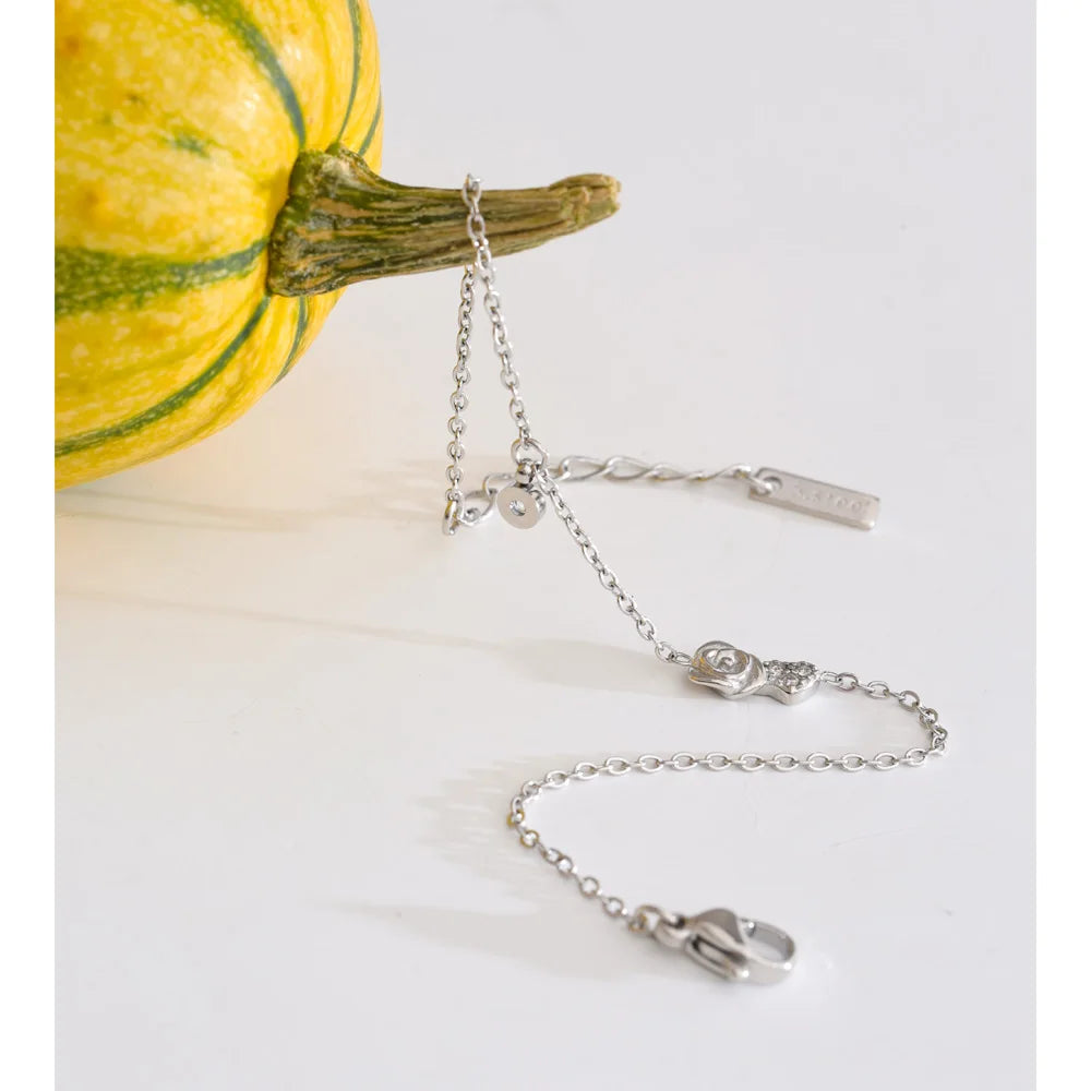 Pulseira de Corrente Fina em Aço Inoxidável Yhpup, Banhada a Ouro 16K PVD, com Flor de Zircônia, Acessório de Joalheria Minimalista para o Pulso