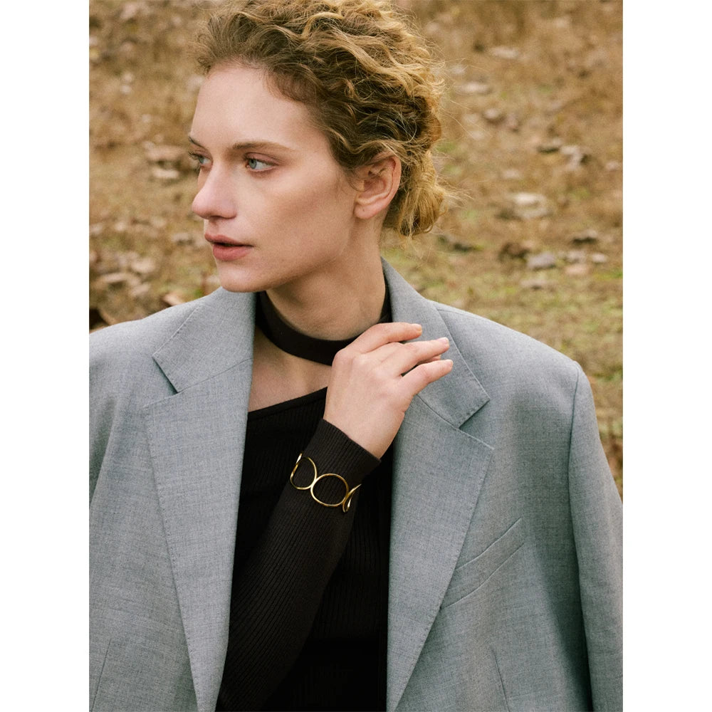 Yhpup ajustável minimalista aço inoxidável oco manguito pulseira distintivo geométrico popular jóias atacado novo