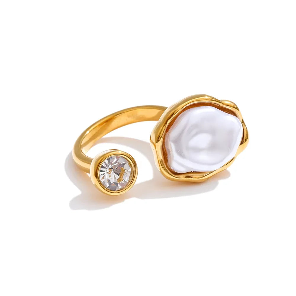 Anel Ajustável com Pérolas e Zircônia - Zalzani Joias