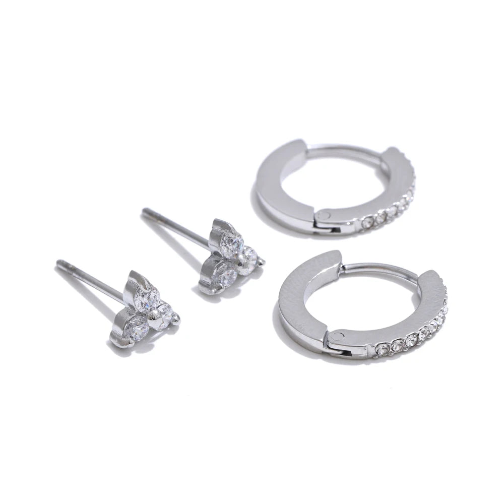 Conjunto de Brincos com Zircônia Cúbica Banhado a Ouro | Zalzani
