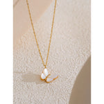 Yhpup requintado natural concha zircão borboleta pingente colar para mulheres de aço inoxidável estilo coreano delicado jóias presente