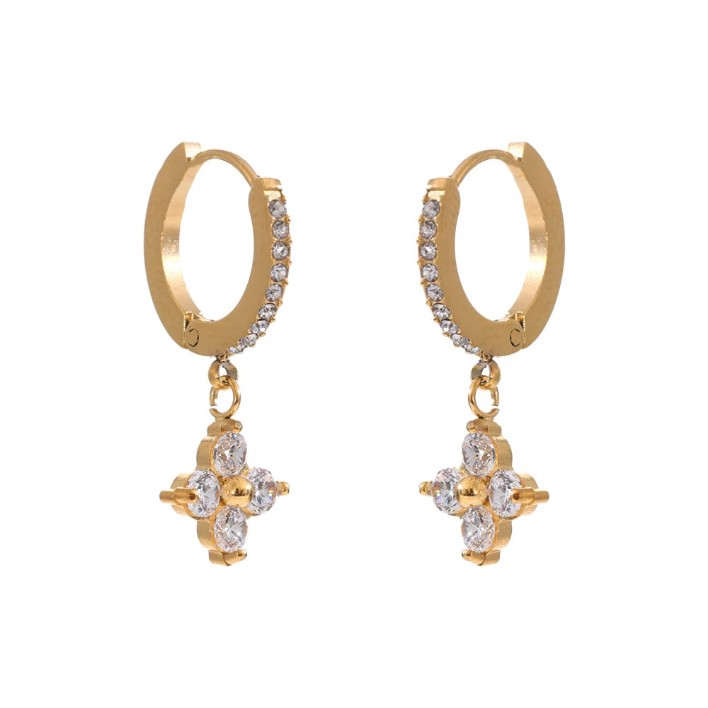 Yhpup delicado zircônia cúbica coração gota de água flor brincos de argola de aço inoxidável premium joias diárias 2025