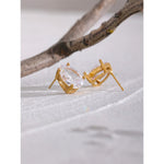 Yhpup delicado brilhante zircônia cúbica aço inoxidável gota de água pingente colar brincos à prova dwaterproof água jóias chique festa presente