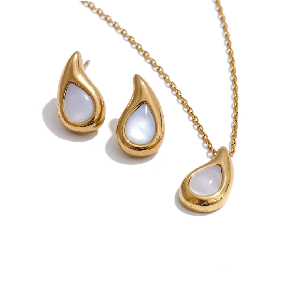 Yhpup 2025 concha gota de água pingente colar brincos chique 18k ouro pvd banhado aço inoxidável popular jóias presente