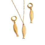 Yhpup atacado oceano aço inoxidável metal peixe pingente colar brincos à prova de ferrugem dourado pvd banhado na moda jóias