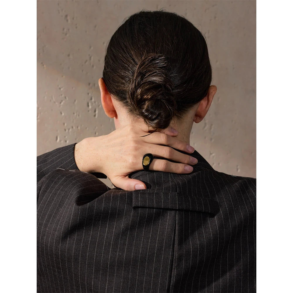 Yhpup 6789 # Aço inoxidável preto esmalte geométrico 316l anel exclusivo textura minimalista à prova dwaterproof água dedo jóias incomuns novo