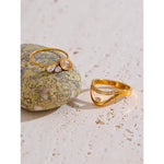 Yhpup tamanho 6 7 8 delicado brilhante cnc zircônia cúbica anel de alta qualidade 18k ouro pvd banhado a aço inoxidável dedo jóias presente