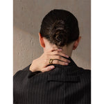 Yhpup 6789 # Anel de metal de aço inoxidável, camada dupla geométrica fundida de alta qualidade, textura resistente à água, joias diárias da moda