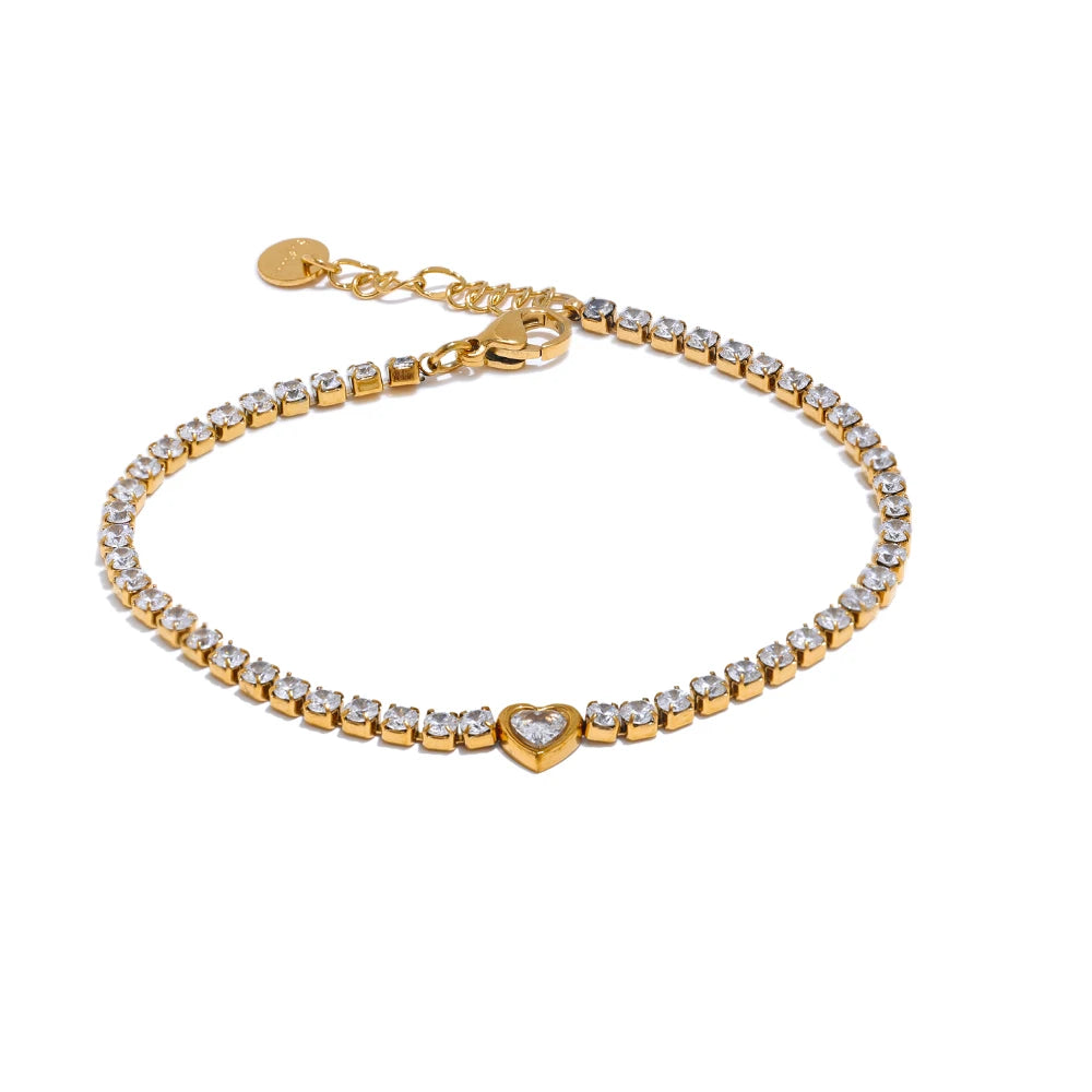 Pulseira Coração Brilhante com Zircônia Cúbica | Zalzani
