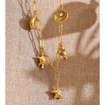 Colar com Pingente de Concha e Estrela-do-mar da Série Ocean Yhpup em Aço Inoxidável com Zircônia, Banhado a Ouro 16K e PVD Platina, Joia de Verão