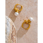 Yhpup clássico de aço inoxidável com pérolas simuladas, brincos de argola geométricos para todas as ocasiões, chique, versátil, joias douradas diárias