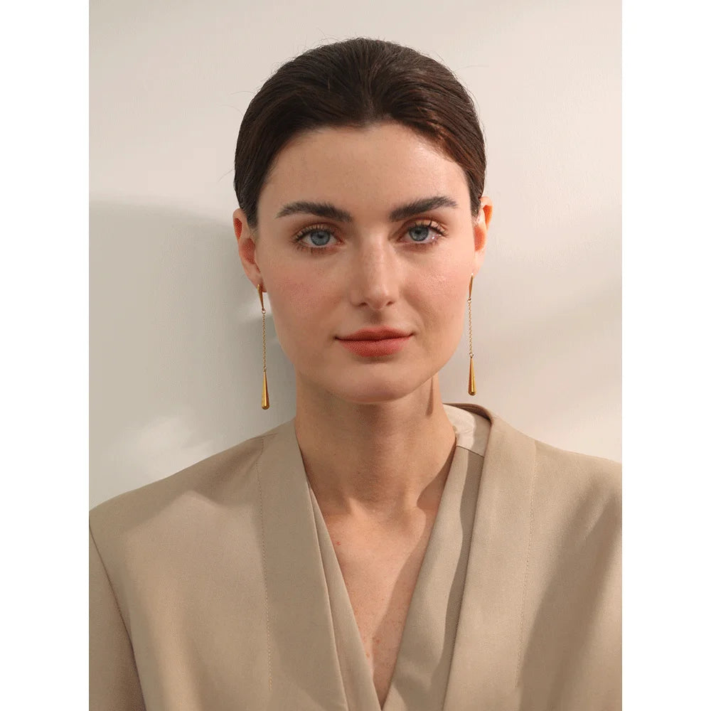 Yhpup 316l aço inoxidável lágrima corrente longo pendurado brincos personalizados moda cor de ouro evitar alergia jóias