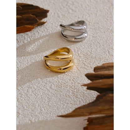 Yhpup 6789 #   Anel de metal de aço inoxidável, camada dupla geométrica fundida de alta qualidade, textura resistente à água, joias diárias da moda