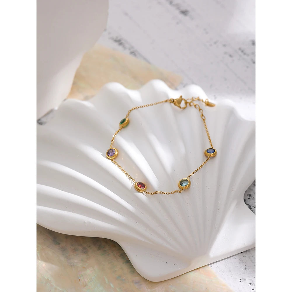 Yhpup pulseiras coloridas de aço inoxidável com zircônia cúbica para mulheres, corrente fina requintada, pulseira de pulso dourada, joias para presente