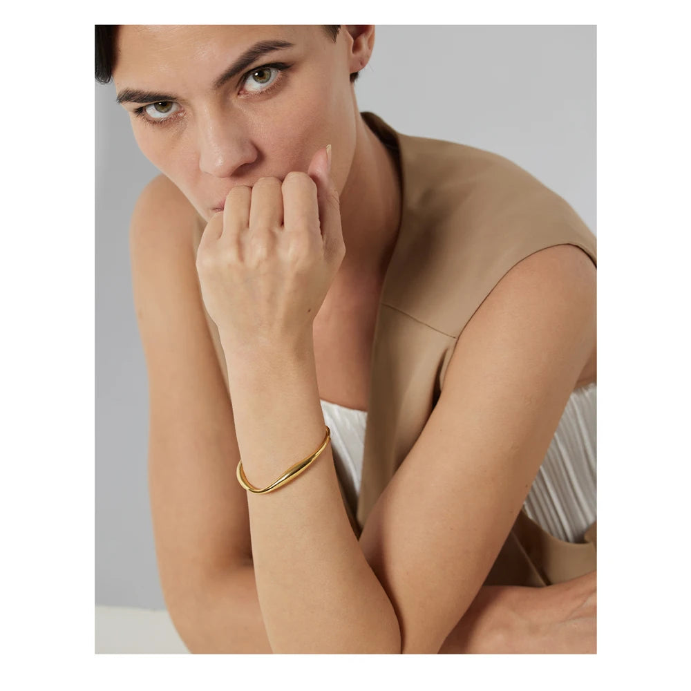 Yhpup abertura 316 pulseira de pulso de aço inoxidável cor dourada textura minimalista declaração marca jóias para festa feminina