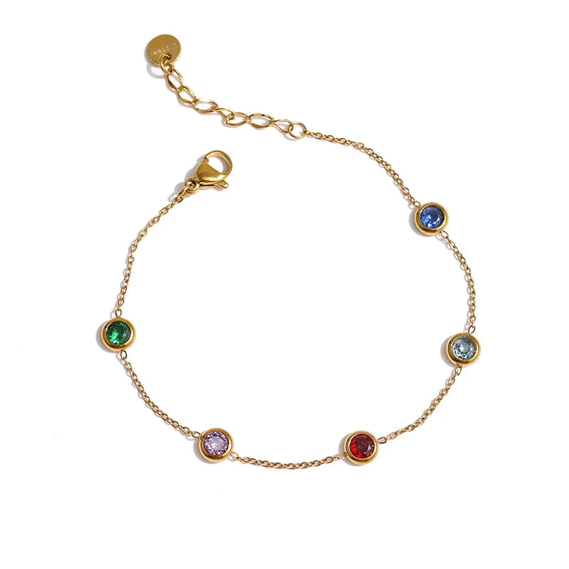 Yhpup pulseiras coloridas de aço inoxidável com zircônia cúbica para mulheres, corrente fina requintada, pulseira de pulso dourada, joias para presente