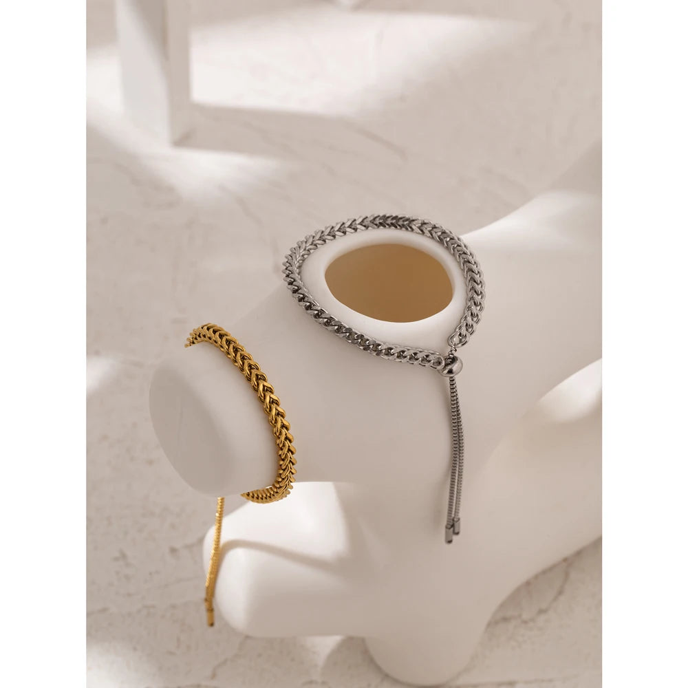 Yhpup corrente minimalista pulseira de aço inoxidável declaração 18 K metal meninas joias da moda бижутерия для ж dikщин presente à prova d'água
