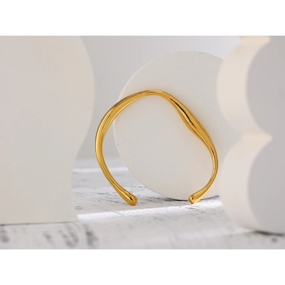 Yhpup abertura 316 pulseira de pulso de aço inoxidável cor dourada textura minimalista declaração marca jóias para festa feminina