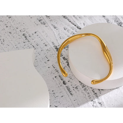 Yhpup abertura 316 pulseira de pulso de aço inoxidável cor dourada textura minimalista declaração marca jóias para festa feminina
