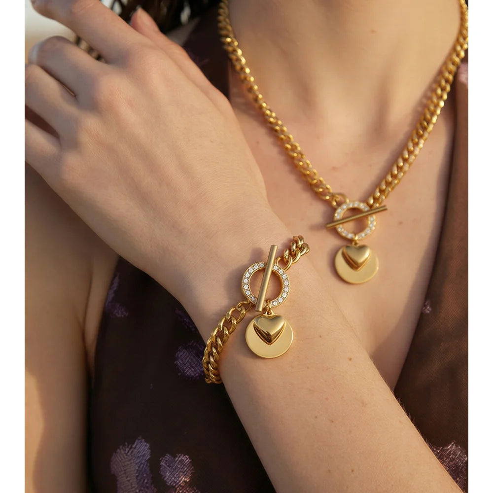 Conjunto de Joias Clássicas de Alta Qualidade Yhpup: Colar e Pulseira de Aço Inoxidável Polido Artesanal, Exquisito e à Prova d'Água