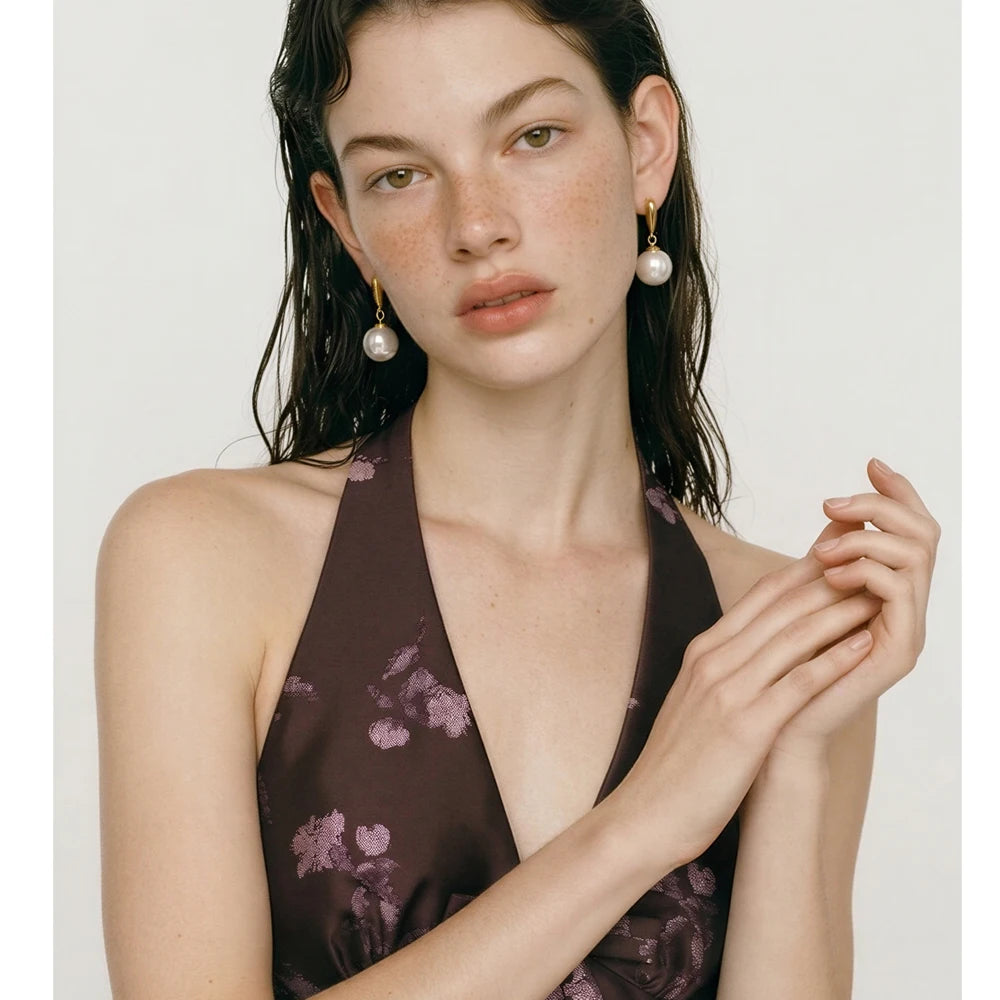 Brincos Pendentes Redondos Elegantes Yhpup 12*12mm com Pérolas de Imitação para Mulheres, Joias Diárias em Aço Inoxidável à Prova d'Água Recomendadas