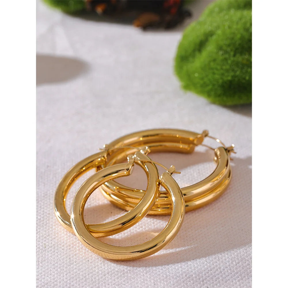Yhpup minimalista grande elegante metal redondo oco hoop brincos anti alérgico 316l aço inoxidável na moda simples orelha jóias