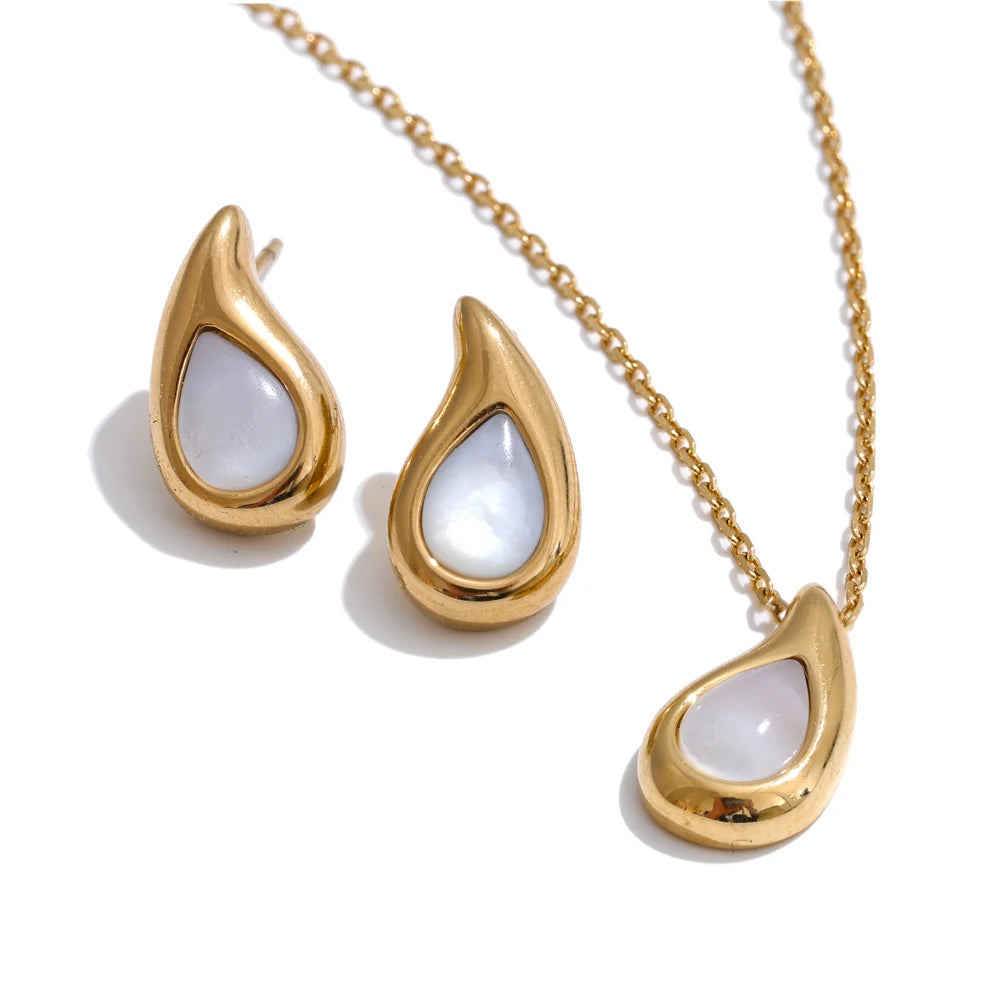 Zalzani: Conjunto Colar e Brincos Gota de Água 18K Ouro