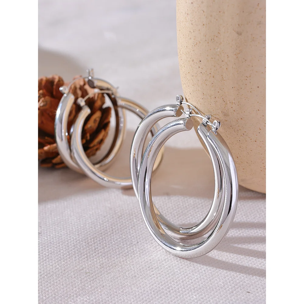 Yhpup minimalista grande elegante metal redondo oco hoop brincos anti alérgico 316l aço inoxidável na moda simples orelha jóias