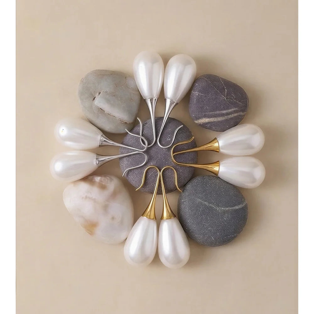 Brincos de Gota de Água em Aço Inoxidável com Pérolas Imitadas Yhpup, Antialérgicos, Estilo Coreano, Elegância e Moda para o Dia a Dia
