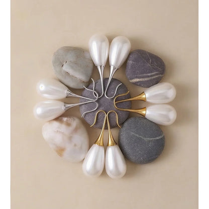 Brincos de Gota de Água em Aço Inoxidável com Pérolas Imitadas Yhpup, Antialérgicos, Estilo Coreano, Elegância e Moda para o Dia a Dia