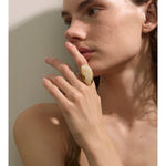 Yhpup novo design marrom verde bege resina geométrica anel ajustável dourado pvd aço inoxidável à prova de ferrugem dedo jóias presente