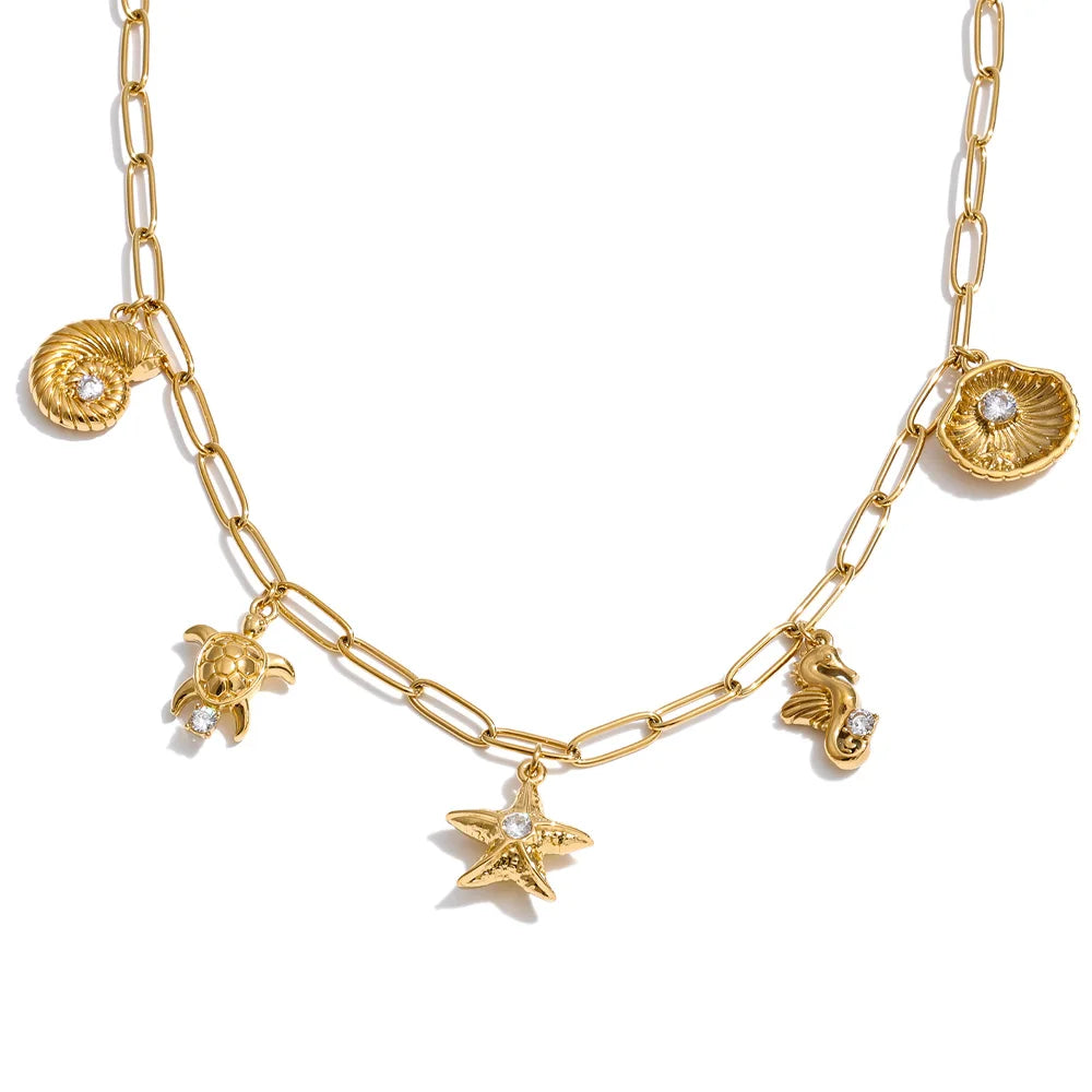 Colar Concha e Estrela-do-mar com Zircônia - Zalzani