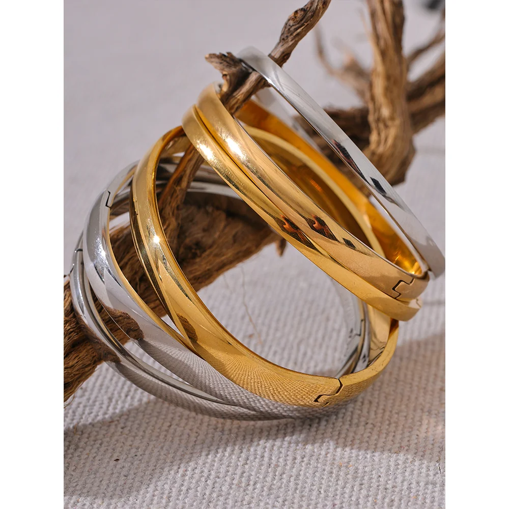 Yhpup 60mm à prova dwaterproof água 316l aço inoxidável redondo suave pulseira feminina minimalista 18k cor de ouro textura charme jóias