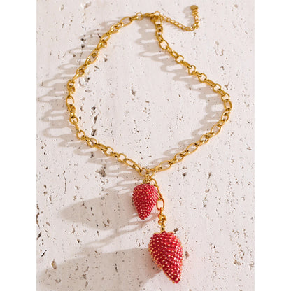 Yhpup à prova dwaterproof água doce vermelho lovey morango encantos pingente colar para mulheres de aço inoxidável recém chegados tendência jóias 2025