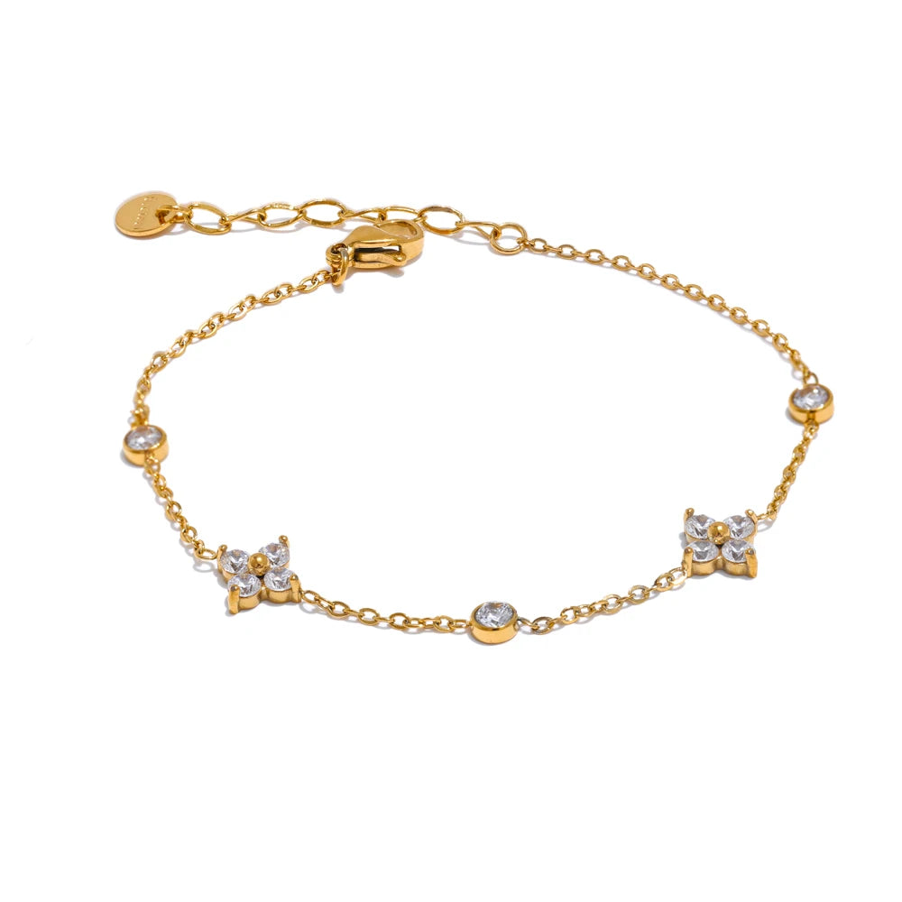 Pulseira Flor de Zircônia Cúbica Banhada a Ouro | Zalzani