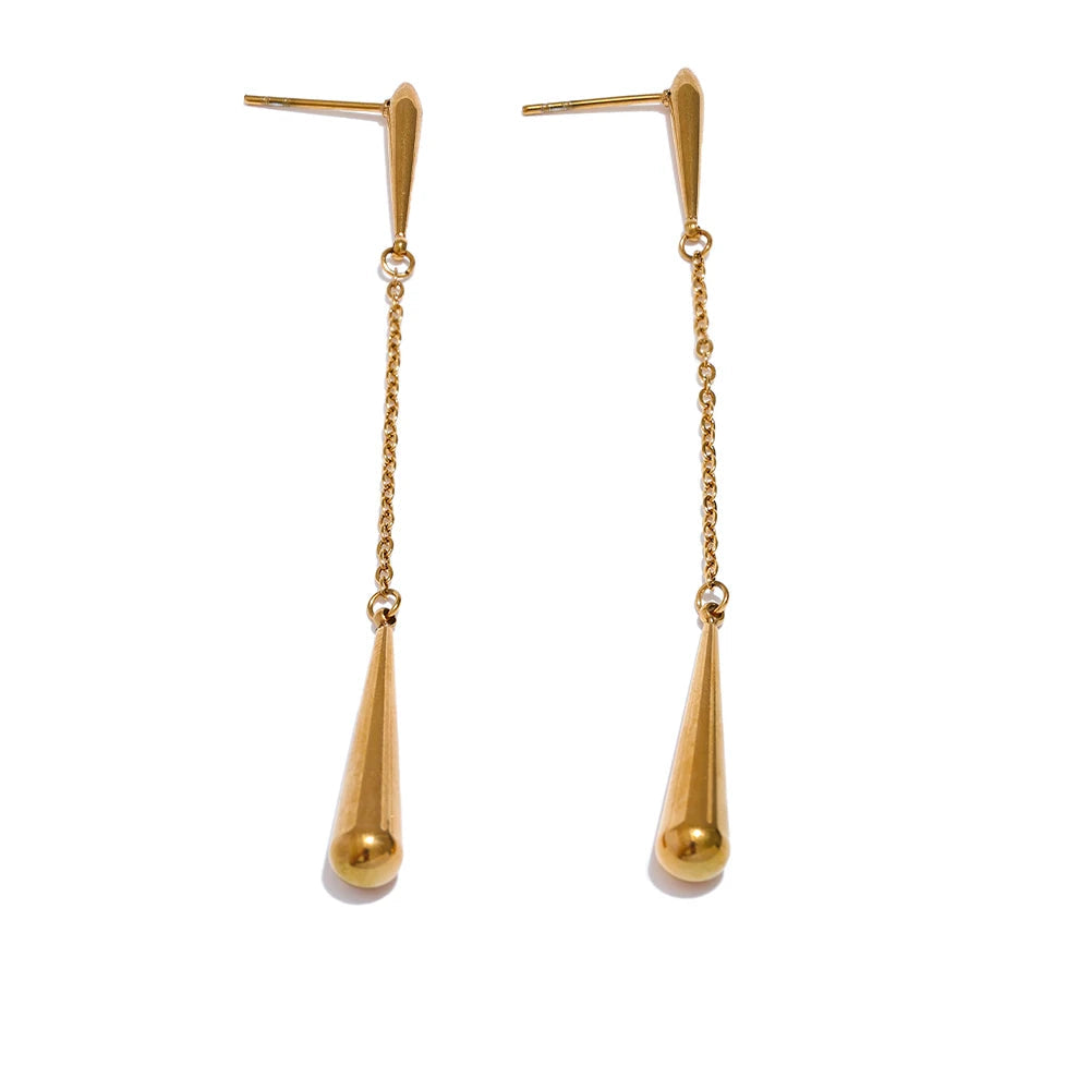Yhpup 316l aço inoxidável lágrima corrente longo pendurado brincos personalizados moda cor de ouro evitar alergia jóias