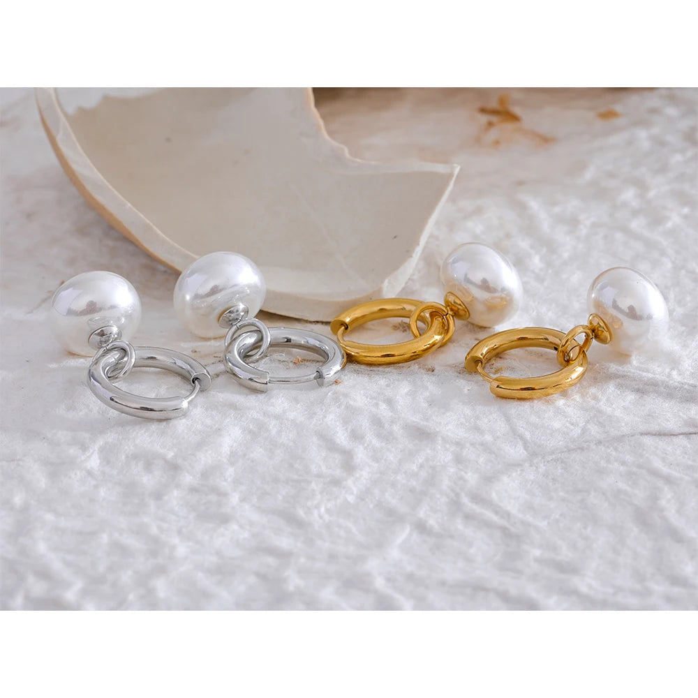 Yhpup alta qualidade imitação de pérolas gota aço inoxidável dourado coreano hoop brincos encantos moda jóias bijoux femme presente
