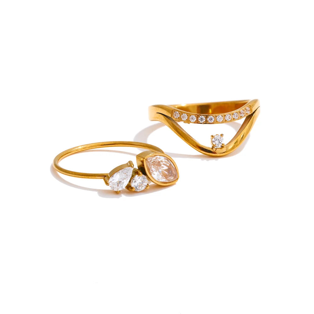 Yhpup tamanho 6 7 8 delicado brilhante cnc zircônia cúbica anel de alta qualidade 18k ouro pvd banhado a aço inoxidável dedo jóias presente