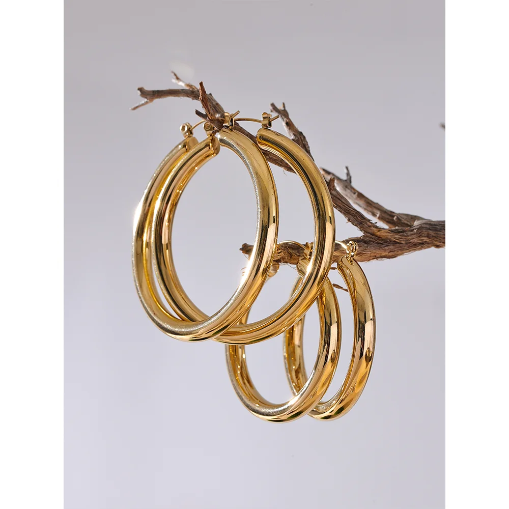 Yhpup minimalista grande elegante metal redondo oco hoop brincos anti alérgico 316l aço inoxidável na moda simples orelha jóias