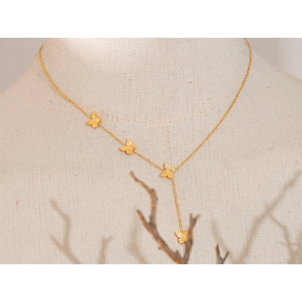 Yhpup estilo popular de aço inoxidável borboleta corrente pingente colar colar 18k banhado a ouro à prova dwaterproof água moda jóias